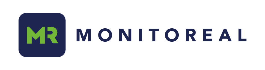 Logo of Monitoreal with navy background and green initials MR.