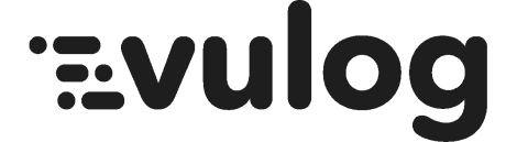 Vulog logo in black font with stylized design elements.